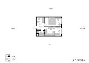 2-к квартира, строящийся дом, 49м2, 7/17 этаж