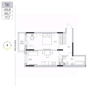 1-к квартира, строящийся дом, 47м2, 5/9 этаж