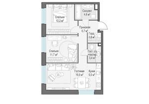 2-к квартира, строящийся дом, 61м2, 14/23 этаж