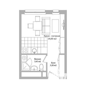 Студия квартира, строящийся дом, 21м2, 6/16 этаж