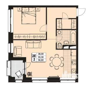 2-к квартира, строящийся дом, 55м2, 7/10 этаж