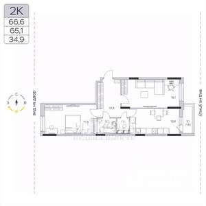 2-к квартира, вторичка, 65м2, 3/9 этаж