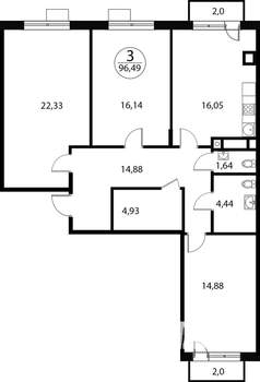 3-к квартира, строящийся дом, 96м2, 3/4 этаж