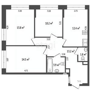 3-к квартира, вторичка, 70м2, 2/22 этаж