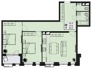 1-к квартира, вторичка, 79м2, 4/10 этаж