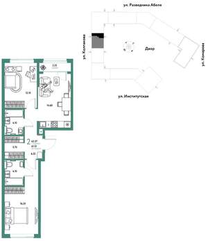 2-к квартира, вторичка, 63м2, 2/25 этаж