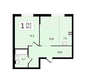 2-к квартира, вторичка, 46м2, 10/17 этаж