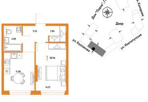 1-к квартира, вторичка, 39м2, 3/6 этаж