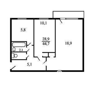 2-к квартира, вторичка, 44м2, 5/5 этаж