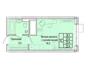 1-к квартира, строящийся дом, 24м2, 18/25 этаж