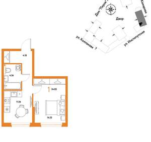 1-к квартира, вторичка, 35м2, 8/6 этаж