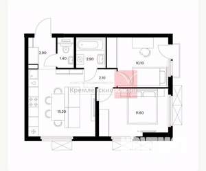 2-к квартира, вторичка, 46м2, 5/25 этаж