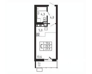 Студия квартира, вторичка, 28м2, 2/9 этаж