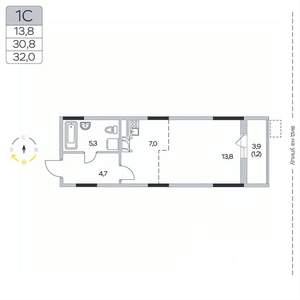 Студия квартира, вторичка, 32м2, 4/9 этаж