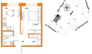 1-к квартира, вторичка, 38м2, 6/6 этаж