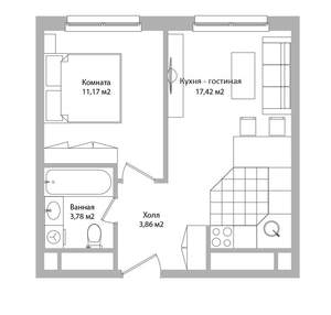 2-к квартира, вторичка, 36м2, 14/16 этаж