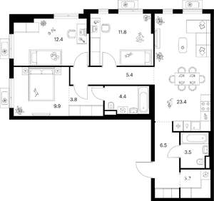 3-к квартира, вторичка, 84м2, 20/25 этаж