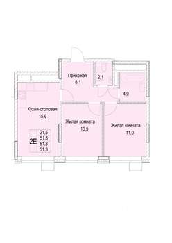 2-к квартира, строящийся дом, 51м2, 18/23 этаж