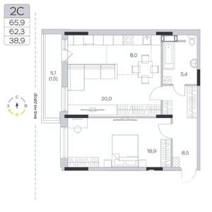 2-к квартира, вторичка, 62м2, 9/9 этаж