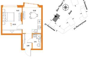 1-к квартира, вторичка, 35м2, 13/6 этаж
