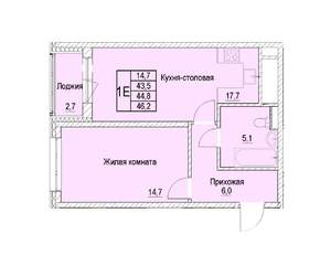 1-к квартира, строящийся дом, 45м2, 3/22 этаж