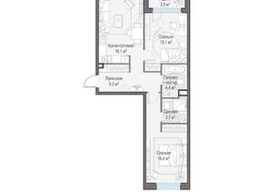 2-к квартира, строящийся дом, 65м2, 11/23 этаж