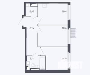 2-к квартира, сданный дом, 48м2, 16/17 этаж