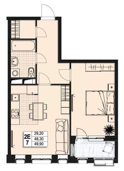 2-к квартира, строящийся дом, 48м2, 10/10 этаж