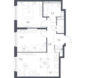 2-к квартира, вторичка, 52м2, 14/17 этаж
