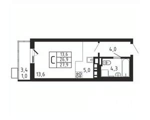 Студия квартира, вторичка, 28м2, 2/9 этаж