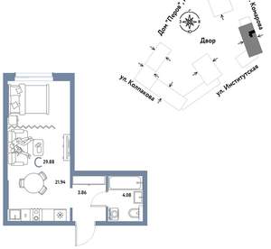 Студия квартира, вторичка, 30м2, 3/6 этаж