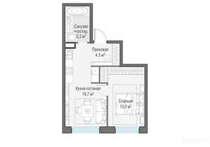 1-к квартира, строящийся дом, 40м2, 19/23 этаж