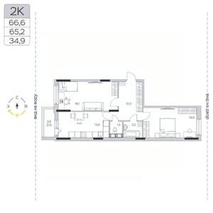 2-к квартира, строящийся дом, 65м2, 9/9 этаж