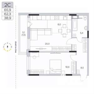2-к квартира, вторичка, 62м2, 7/9 этаж