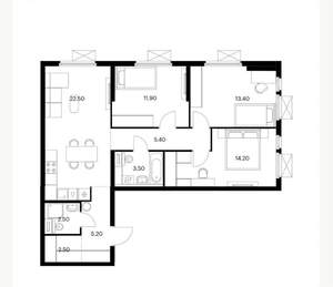3-к квартира, вторичка, 83м2, 3/25 этаж