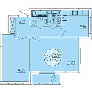 2-к квартира, вторичка, 62м2, 4/4 этаж