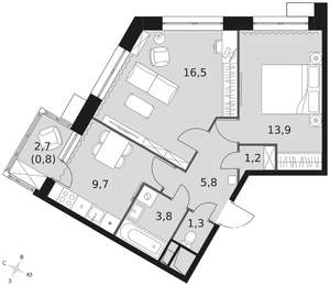 2-к квартира, вторичка, 54м2, 6/21 этаж
