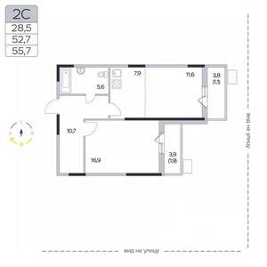 2-к квартира, вторичка, 56м2, 2/9 этаж