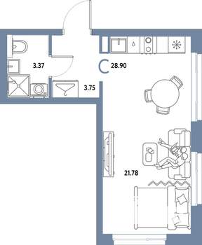 Студия квартира, строящийся дом, 29м2, 17/25 этаж