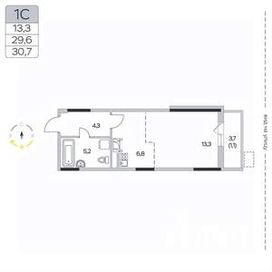 Студия квартира, вторичка, 31м2, 7/9 этаж