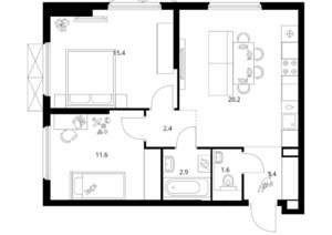 2-к квартира, вторичка, 58м2, 18/25 этаж