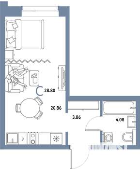 Студия квартира, строящийся дом, 29м2, 16/25 этаж