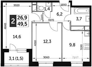 2-к квартира, вторичка, 52м2, 19/24 этаж