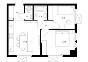 2-к квартира, вторичка, 49м2, 13/25 этаж