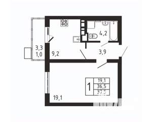 1-к квартира, вторичка, 38м2, 4/9 этаж