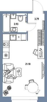 Студия квартира, строящийся дом, 29м2, 17/25 этаж