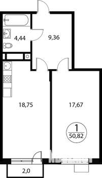 1-к квартира, вторичка, 51м2, 3/4 этаж