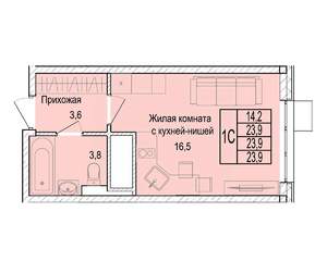 1-к квартира, строящийся дом, 24м2, 20/25 этаж