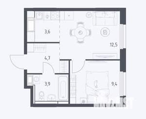 1-к квартира, вторичка, 33м2, 5/17 этаж
