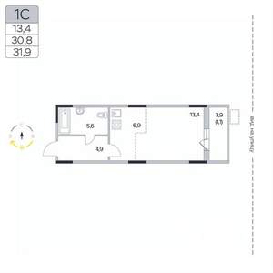 Студия квартира, вторичка, 32м2, 2/9 этаж